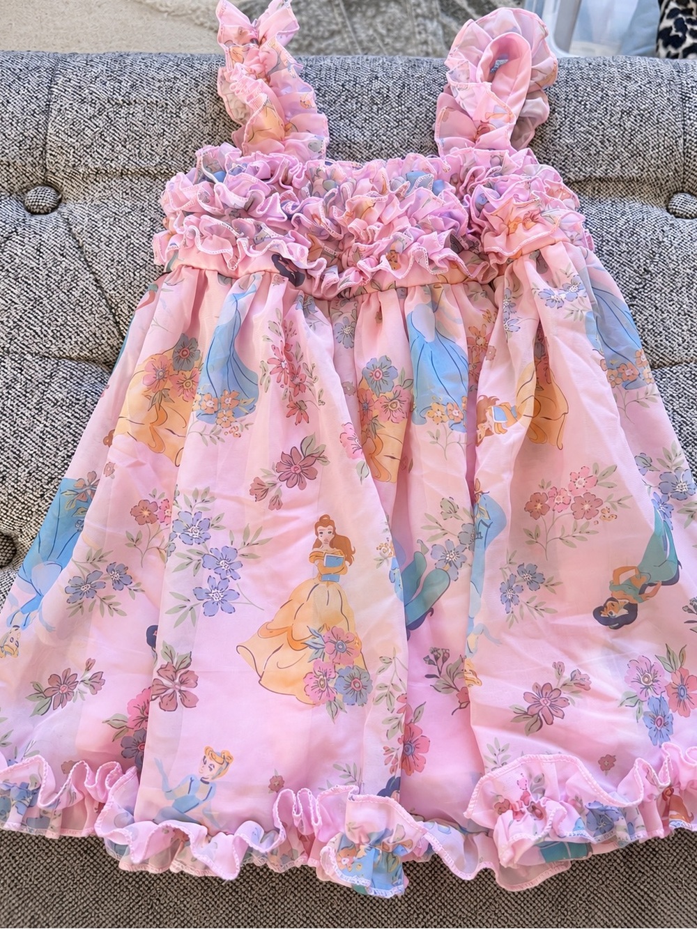 Disney Princess Girls 2T Pink Floral Ruffle Dress Belle Jasmine Cinderella - Picture 3 of 4
